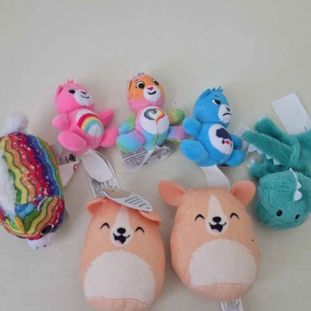 Assorted Mini Plush Lot - Care Bears, Squishmallows, and More